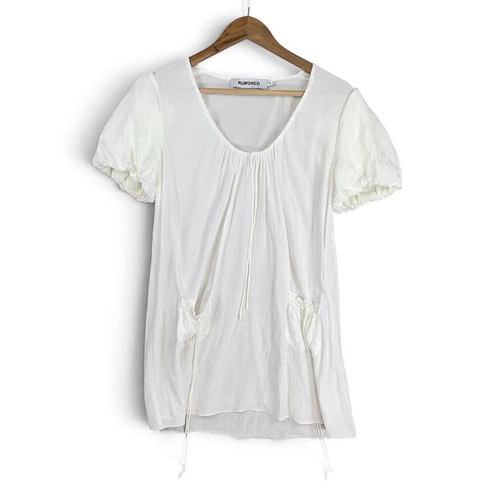 Rumored Only You Blouse Size Medium White Puff Sleeve Milkmaid Coquette Dainty